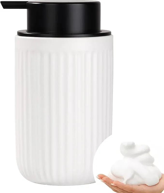 BosilunLife Foam Hand Soap Dispenser - White Ceramic Foaming Soap Dispenser for Bathroom 12oz Refillable Liquid Lotion Soap Dispenser with Rust-Proof foaming Pump for Countertop - ModernBath