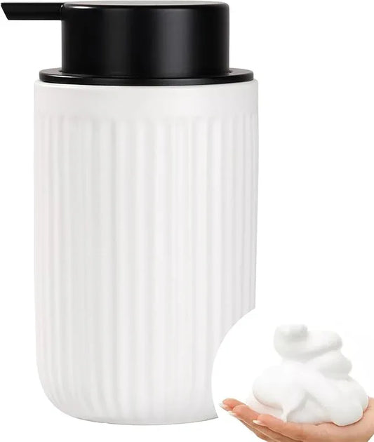 BosilunLife Foam Hand Soap Dispenser - White Ceramic Foaming Soap Dispenser for Bathroom 12oz Refillable Liquid Lotion Soap Dispenser with Rust-Proof foaming Pump for Countertop - ModernBath