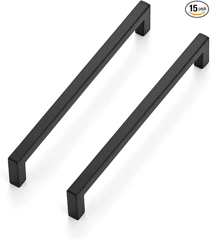 Ravinte 15 Pack Solid 6-1/4 Inch Center to Center Slim Square Bar Drawer Handles - Cabinet Hardware Pulls in Matte Black for Kitchen and Drawers - ModernBath
