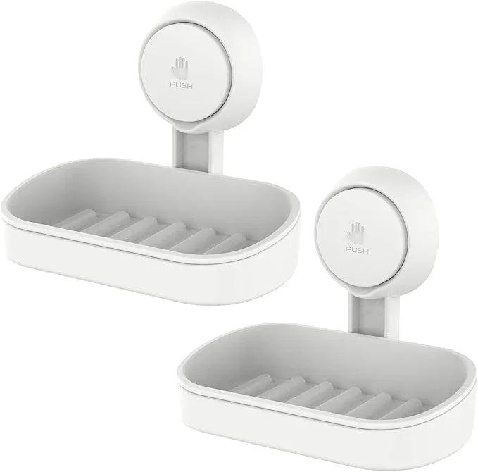 LEVERLOC Soap Holder Suction Cup for Shower, 2 Pack Bar Soap Dish Holder for Shower Wall Mounted NO-Drilling, Plastic Self Draining Removable Vacuum Suction for Bathroom Bathtub Sink - ModernBath