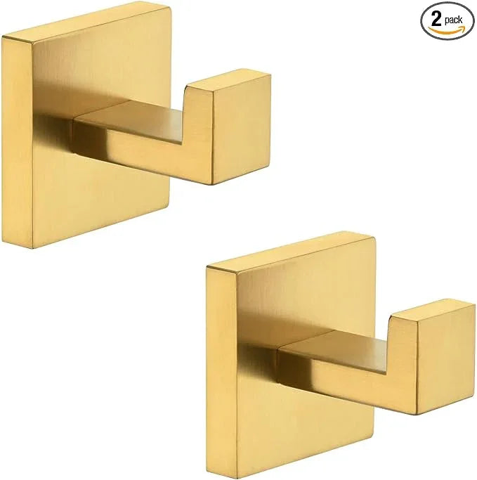 Angle Simple Towel Hook Brassy Gold 2 Pack, 304 Stainless Steel Square Robe Hook for Bathroom - ModernBath