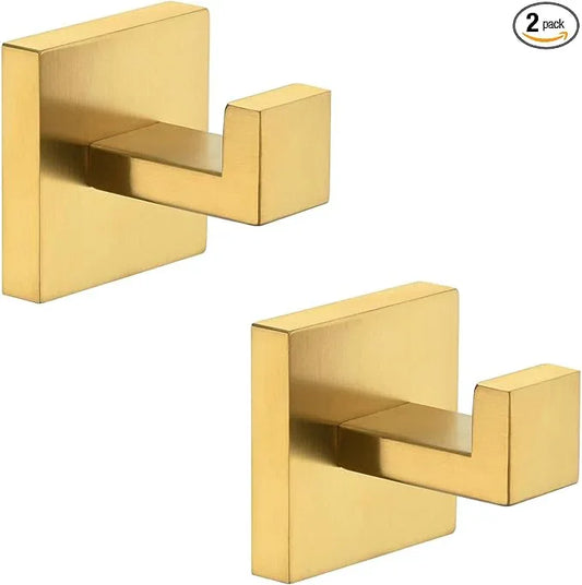 Angle Simple Towel Hook Brassy Gold 2 Pack, 304 Stainless Steel Square Robe Hook for Bathroom - ModernBath