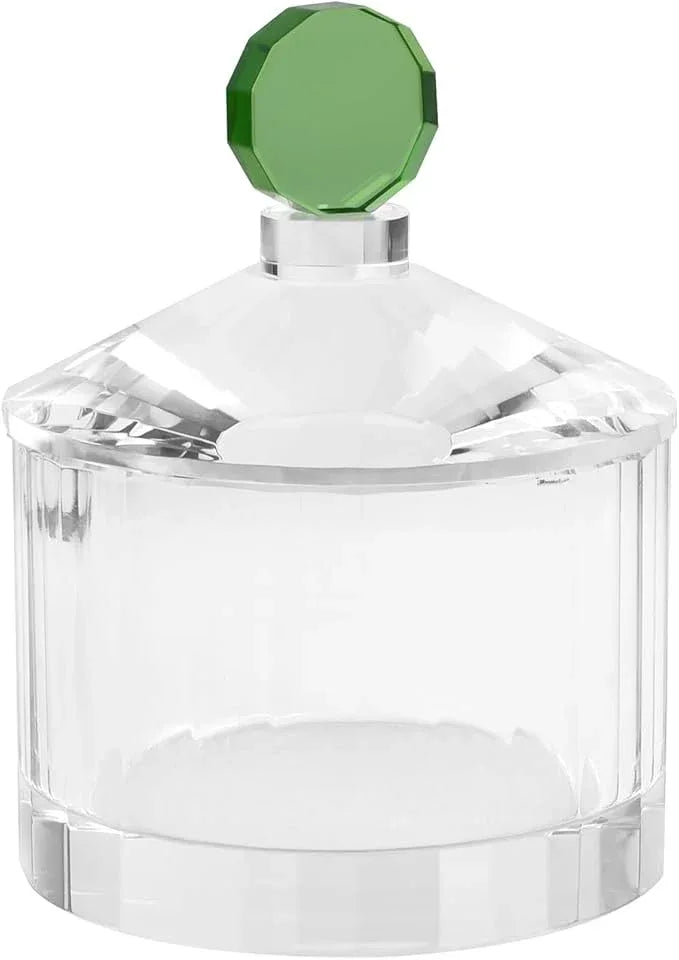 Crystal Jewelry Jars and Boxes,Crystal Candy Jar with Green Lid,Home Decoration Storage Bathroom Jar, Pearl Treasure Box, Cotton Swab Jar,Crystal Container - ModernBath