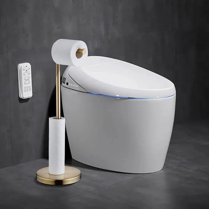 SHUNLI Toilet Paper Holder Stand with Storage, Brushed Gold, SUS304 Stainless Steel, 18x7x58cm, 4-5 Roll, 2.2kg, Modern, 7782BG - ModernBath