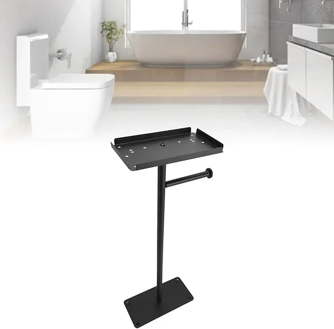 Stainless Steel Black Standing Toilet Paper Holder Stand - Bathroom Tissue Roll Holder with Potted Plants Stand Design - ModernBath
