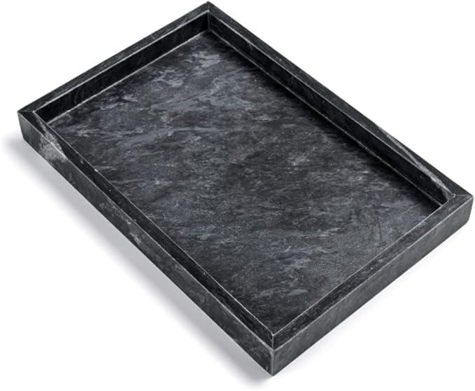Moreast Black Marble Tray, Stone Bathroom Tray, Decorative Holder for Tissrue, Candle, Soap, Towel, Plant (Black - 12 x 8) - ModernBath