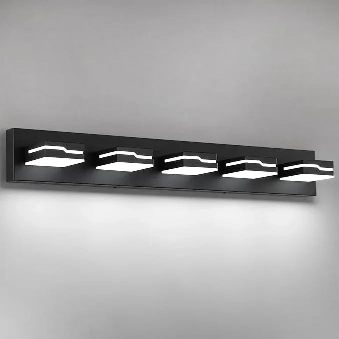 Merexcint LED Modern Bathroom Vanity Light Fixtures 5-Light, 32 inch Dimmable Matte Black Vanity Lights for Bathroom Lighting Fixtures Over Mirror, with 350°Rotatable Acrylic Heads(White Light 5500K) - ModernBath