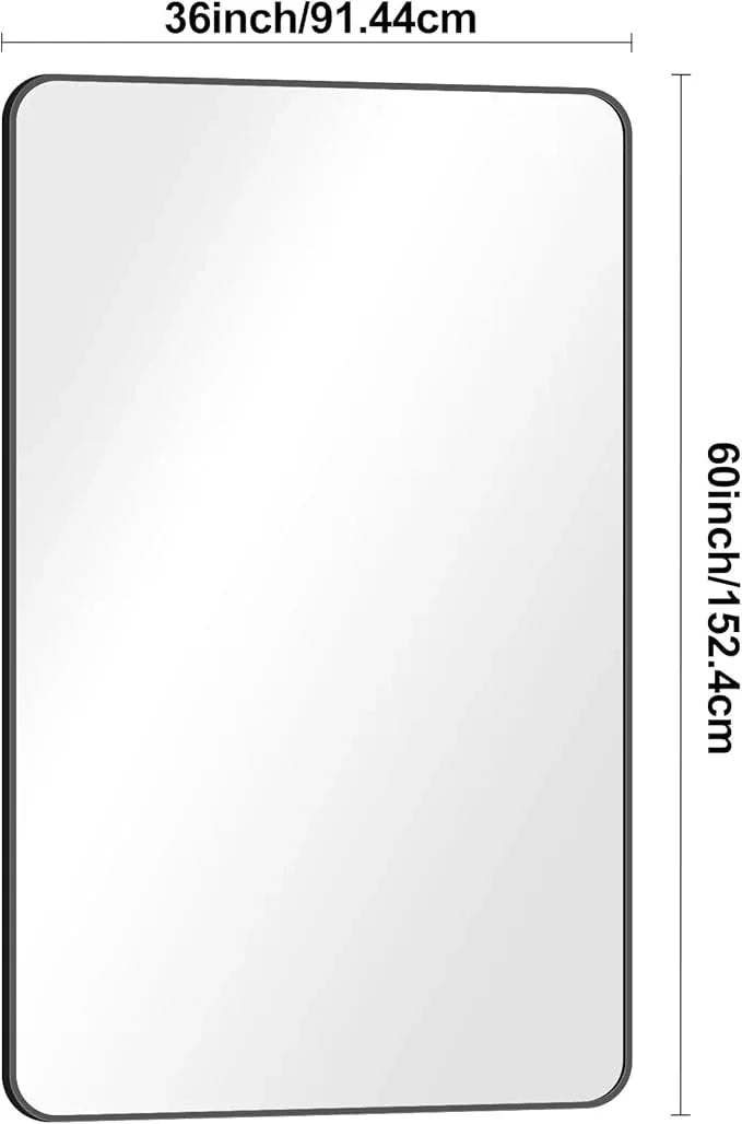 BONEWEI 60x36 inch Large Bathroom Mirror,Black Rectangle Mirror,Wall Mounted Bathroom Frame Vanity Mirror with Round Corner for Bedroom Living Room, Entryway Hangs Horizontal or Vertical - ModernBath