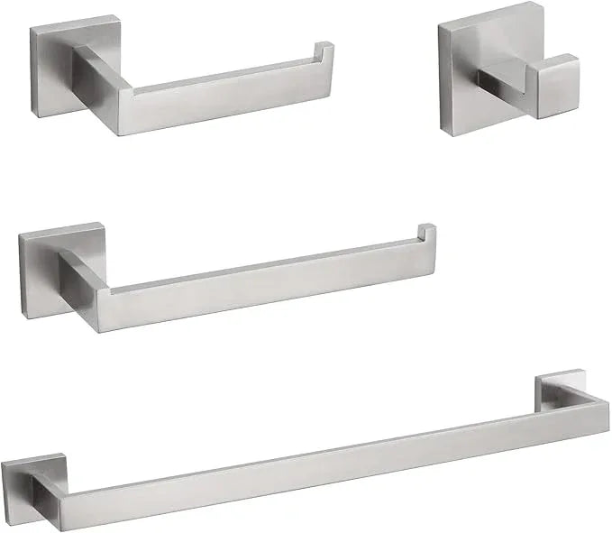 VELIMAX Premium Stainless Steel 4 Pieces Bathroom Hardware Accessories Set Wall Mounted Towel Bar Set, Brushed, 23.6-Inch - ModernBath