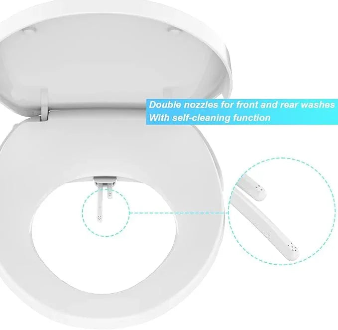 Round Bidet Seat with Dual Nozzle, Non Electric Toilet Bidet Attachment for Hygiene and Bathroom Use, Adjustable Water Stream and Self Cleaning Nozzles, PP Toilet Seat for Home - ModernBath