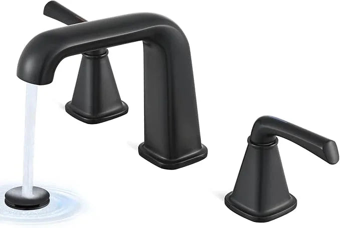 Widespread Bathroom Sink Faucet, Matte Black Bathroom Faucet 3 Hole，Brass Vanity Faucet with Pop Up Drain and 2 Supply Lines - ModernBath