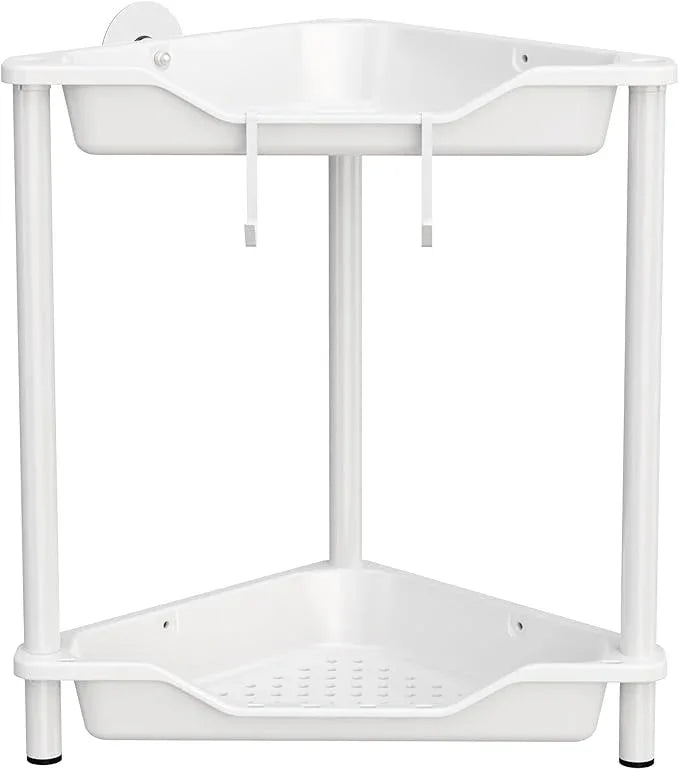 Orimade Rustproof 2 Tier Floor Standing Corner Shower Caddy Organizer, Plastic Metal Splicing Floor Corner Shelf Rack Stands for Bathroom, White - ModernBath
