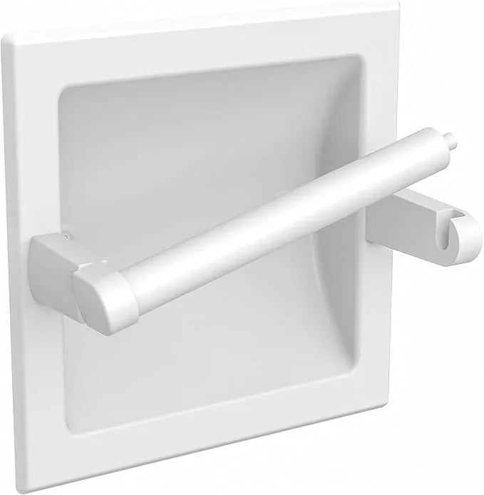 White Recessed Toilet Paper Holder for Regular Rolls, in Wall White Pivoting Toilet Paper Holder Wall Mount Made of Metal, Bathroom Toilet Paper Wall Holder - ModernBath