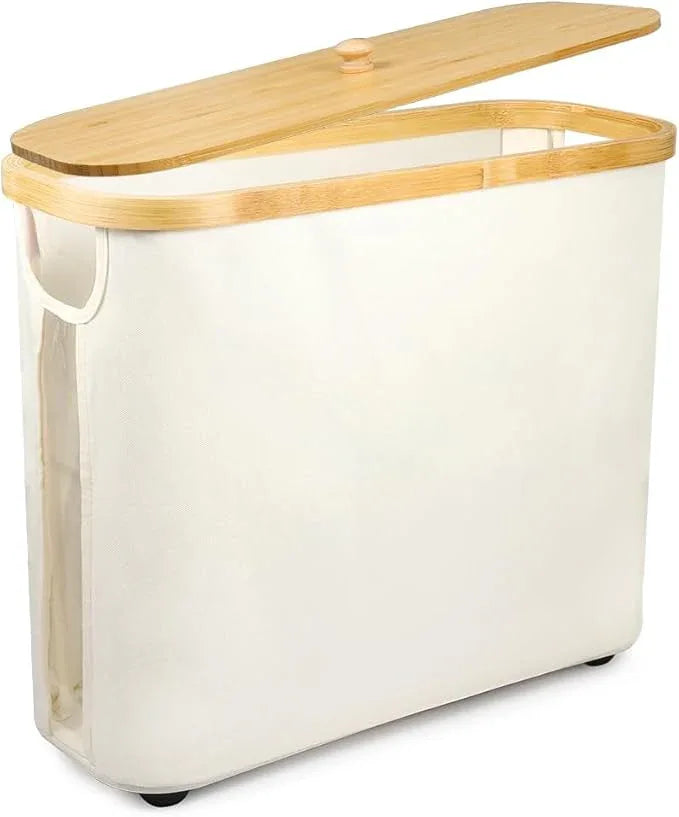 Picowe Toilet Paper Organizer Basket, Toilet Paper Bin with Lid, Beige - ModernBath