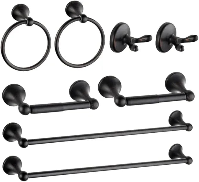 8 Piece Bathroom Accessory Set(Adjustable Towel Bar, Towel Ring, Toilet Paper Holder,Towel Robe Hook), Wall Mounted Bathroom Hardware Accessories Set,Oil Rubbed Bronze - ModernBath