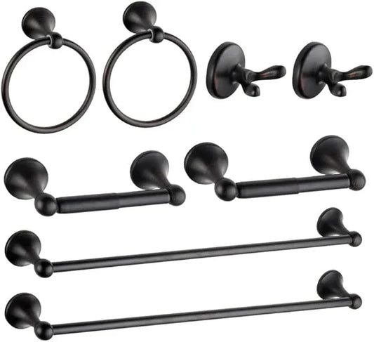 8 Piece Bathroom Accessory Set(Adjustable Towel Bar, Towel Ring, Toilet Paper Holder,Towel Robe Hook), Wall Mounted Bathroom Hardware Accessories Set,Oil Rubbed Bronze - ModernBath