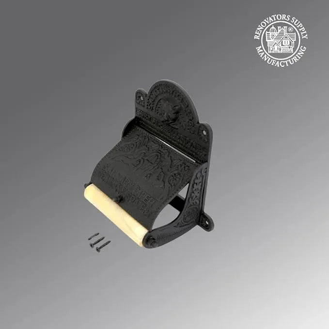 Renovators Supply Manufacturing Black Wall Mount Toilet Tissue Paper Holder 6.9" Wide Antique Ornate Victorian Style Solid Aluminum Rust Resistant Toilet Tissue Roll Holder Storage with Lid - ModernBath