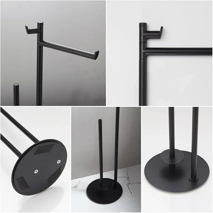 BGL Toilet Paper Holder Stand, SUS304 Stainless Steel Matte Black, Weighted Base, Holds 5 Jumbo Rolls, Space-Saving Modern Bathroom Storage with Built-in Hook - ModernBath