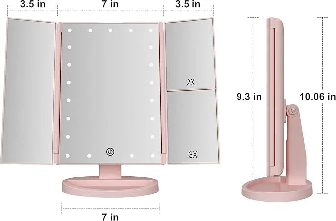 Infitrans Trifold Makeup Mirror Vanity Mirror with Lights,1X 2X 3X Magnification,Touch Control,Adjustable Rotation,Dual Power Supply,Portable Travel Cosmetic Mirror,Birthday Gifts for Women,Teengirls - ModernBath