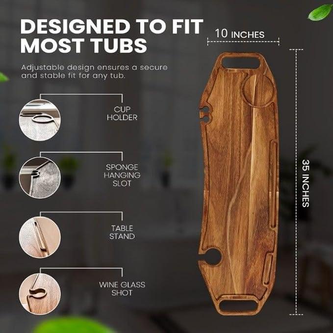 Lush & Style Premium Large Bathtub Tray Large & Thick 35x10 Inch, Acacia Wood Luxury, Waterproof, Non-Toxic, Adjustable Legs, No Tools Required,Caddy Tray, Luxury Bath Accessories,New Home Essenials - ModernBath