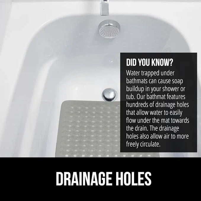 GORILLA GRIP Patented Bath Tub Shower Mat, Machine Washable Bathtub Floor Liner Mats, Suction Cups and Drain Holes to Keep Tubs Clean, Soft on Feet, Bathroom Essentials, 35x16 Inch, Gray Opaque - ModernBath