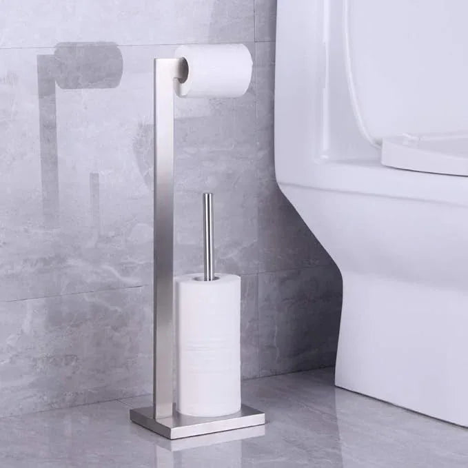 kimzcn Free Standing Toilet Paper Holder Stand with Reserve, Bathroom Tissue Dispenser Paper Roll Storage Holder Stand for Jumbo Roll, Stainless Steel Rustproof Brushed Finish - ModernBath