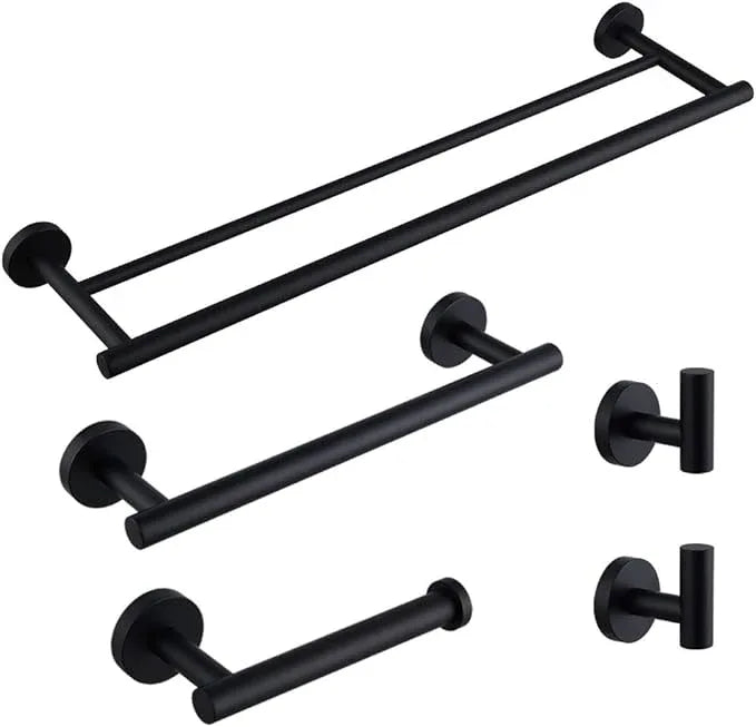 Matte Black Bathroom Accessories Kit 5-Pieces Bathroom Hardware Set Wall Mounted - Includes 24" Double Towel Bar, 12" Hand Towel Bar, Toilet Paper Holder, 2X Robe Towel Hooks … - ModernBath