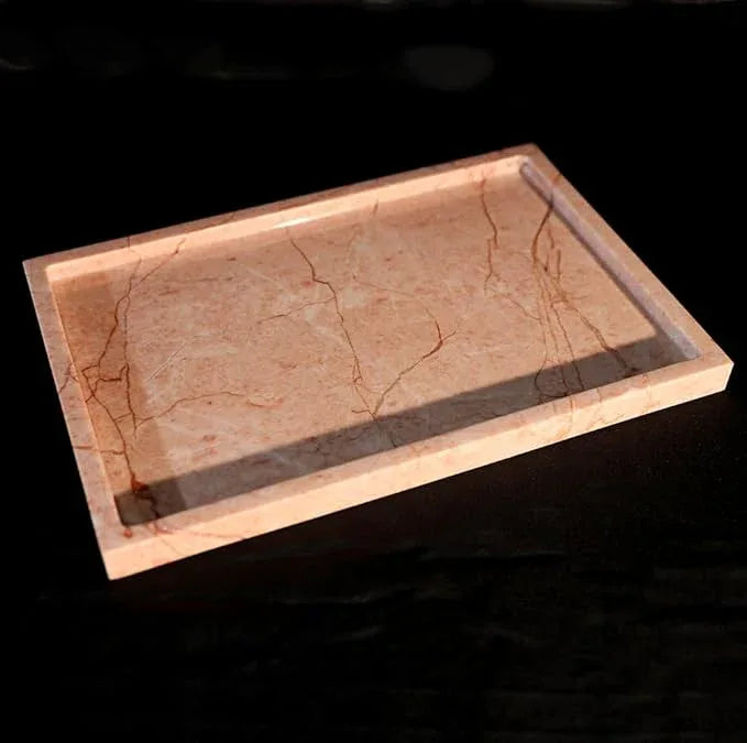 Real Luxurious Natural Marble Vanity Tray Genuine Marble Storage Tray for Home Decor Stone Tray for Bathroom/Kitchen/Vanity/Dresser Non-Resin/Non-Ceramic/Cream Rose - ModernBath