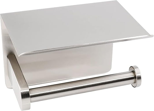 Adhesive Toilet Paper Holder with Phone Shelf Paper Tissue Holder Storage 304 Stainless Steel Wall Mounted Toilet Roll Holder Dispenser,Paper Holder with Shelf Bathroom Organizer(Brushed Nickel)