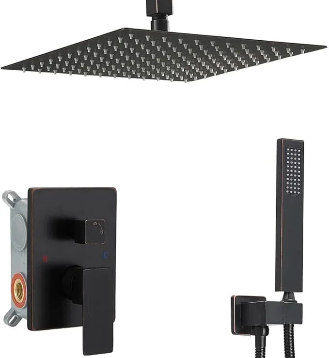 Heable Oil Rubbed Bronze Shower System Bathroom 16 Inch Rain Shower Head Ceiling Mount with Handheld Luxury High Pressure Shower Combo Set Shower Faucet Rough-in Valve Body and Trim Kit - ModernBath