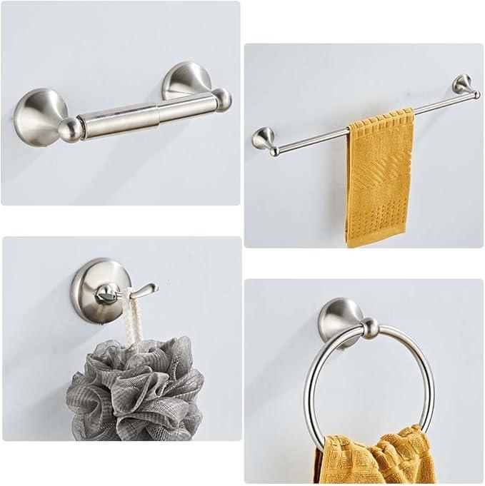 4 Piece Bathroom Accessory Set(Adjustable Towel Bar, Towel Ring, Toilet Paper Holder,Towel Hook), Wall Mounted Bathroom Hardware Accessories Set,Brushed Nickel - ModernBath