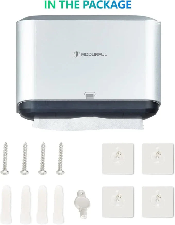 Trifold Hand Towel Dispenser for Bathroom - C Fold Paper Towel Dispenser Wall Mount with No-Hole Adhesive Installation, Compact 200 Sheets Large Capacity for Home, Apartment & RV - ModernBath
