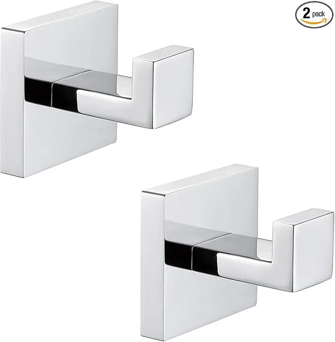 Angle Simple Towel Hooks, SUS 304 Stainless Steel Bathroom Towel Hooks, Wall Robe Coat Hanger, Polished Chrome, 2 Pack - ModernBath