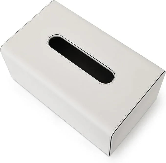 KINGFOM Tissue Box Cover, PU Leather Rectangular Tissue Box Holder with Magnetic Bottom Cover for Facial Tissues/Napkins, Office & Living Room Decor Box (Ivory White) - ModernBath