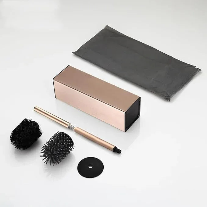 BGL Standing Toilet Brush and Holder Rose Gold Aluminium Toilet Bowl Cleaner Brush and Holder for Bathroom Storage and Organization, Square Design Sturdy and Space Saving - ModernBath