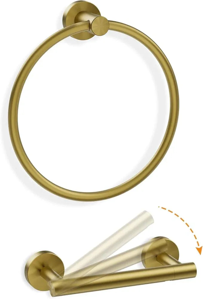 Toilet Paper Holder and Towel Ring Set 2PCS Wall Mount, Brushed Gold Bathroom Hardware Set, Stainless Steel Hand Towel Holder Toilet Paper Roll Holder Set, Bathroom Accessories for Bathroom Kitchen - ModernBath
