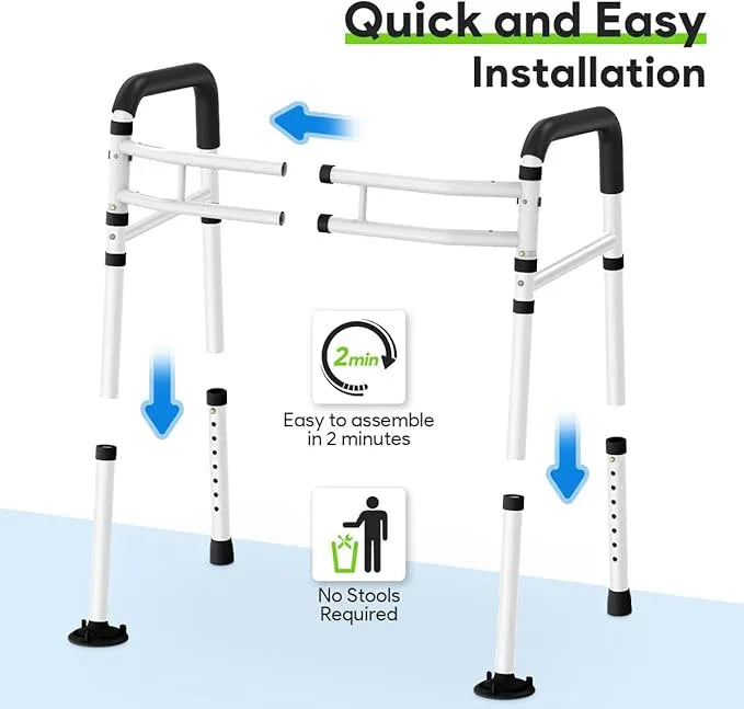 Delog Stand Alone Toilet Safety Rail - Adjustable Width & Height Fit Any Toilet, Medical Toilet Frame for Elderly Handicap Disabled (Black) - ModernBath