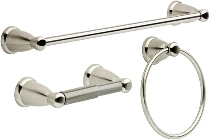 Franklin Brass Kinla 3-Piece Bathroom Set Satin Nickel 24" Towel Bar Rack, Toilet Paper Holder, Ring 3-Piece Hardware KIN3PC-SN - ModernBath