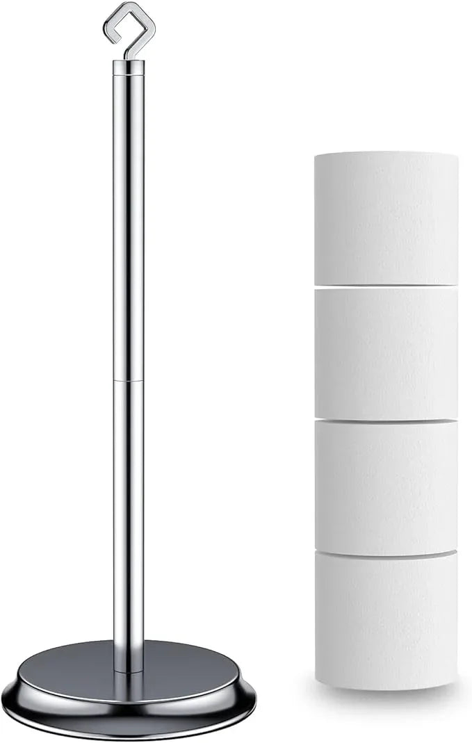 Toilet Paper Holder for Bathroom, Metal Free Standing Toilet Paper Storage with Rustproof, Tissue Paper Roll Stand for Bathroom Accessories (Poilshed Chrome) - ModernBath