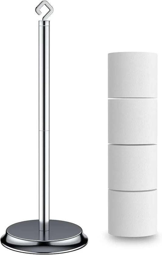 Toilet Paper Holder for Bathroom, Metal Free Standing Toilet Paper Storage with Rustproof, Tissue Paper Roll Stand for Bathroom Accessories (Poilshed Chrome) - ModernBath