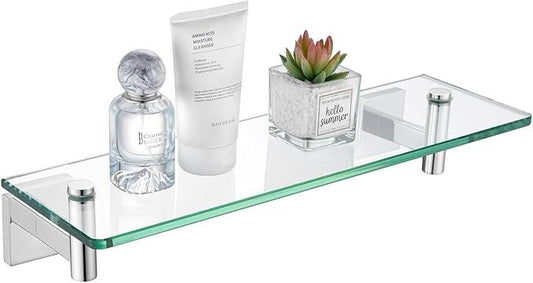 KOKOSIRI Bathroom Shelves Wall Mounted Floating Glass Shelf Polished Stainless Steel 12-Inch Small Hanging Rack for Storage/Room Decor B1105CH-L12 - ModernBath
