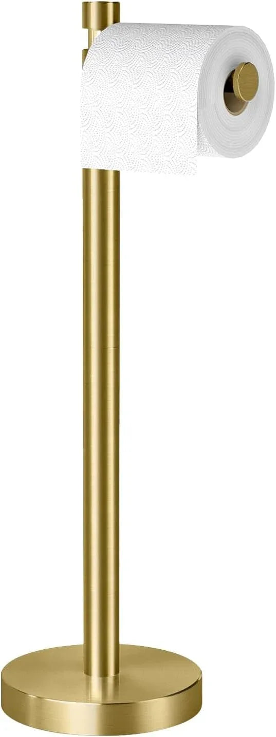 YUMORE Toilet Paper Holder Stand Freestanding, Weighted and Sturdy Stainless Steel Design with Non-Slip Cap, Gold Rustproof Tissue Roll Holder for Modern Bathroom, RV - ModernBath
