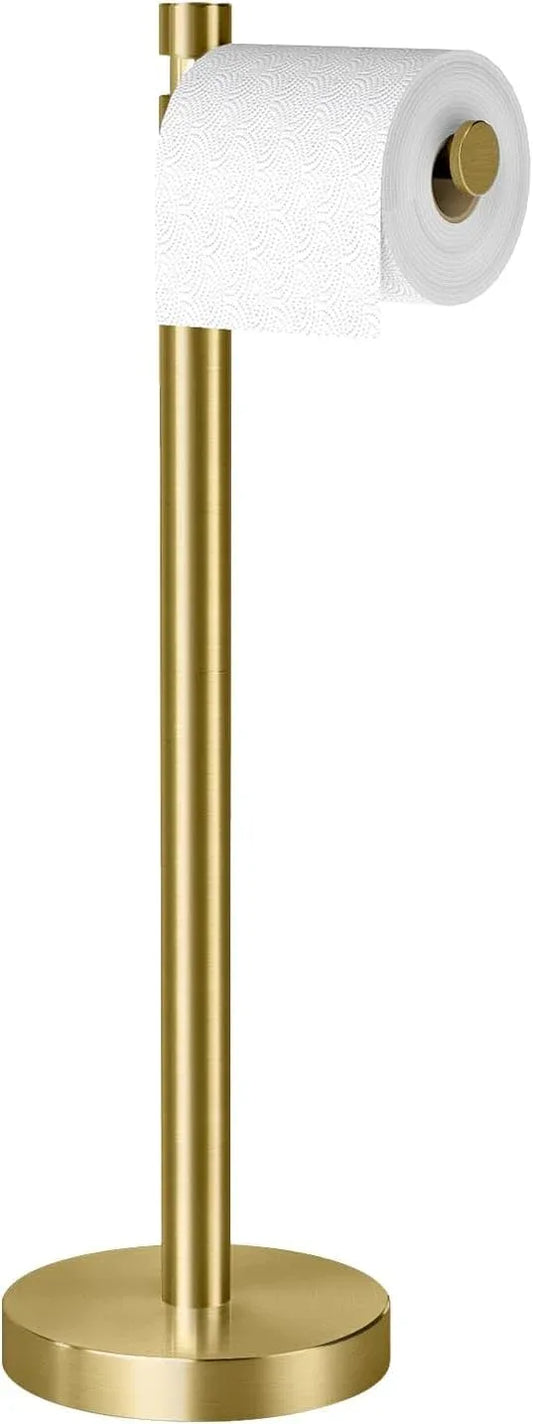 YUMORE Toilet Paper Holder Stand Freestanding, Weighted and Sturdy Stainless Steel Design with Non-Slip Cap, Gold Rustproof Tissue Roll Holder for Modern Bathroom, RV - ModernBath