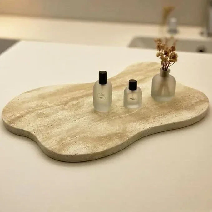 Natural Travertine Tray Luxury Travertine Vanity Organizer Cloud Shape for Bathroom Kitchen Counter, Decorative Tray for Dresser Home Décor - ModernBath