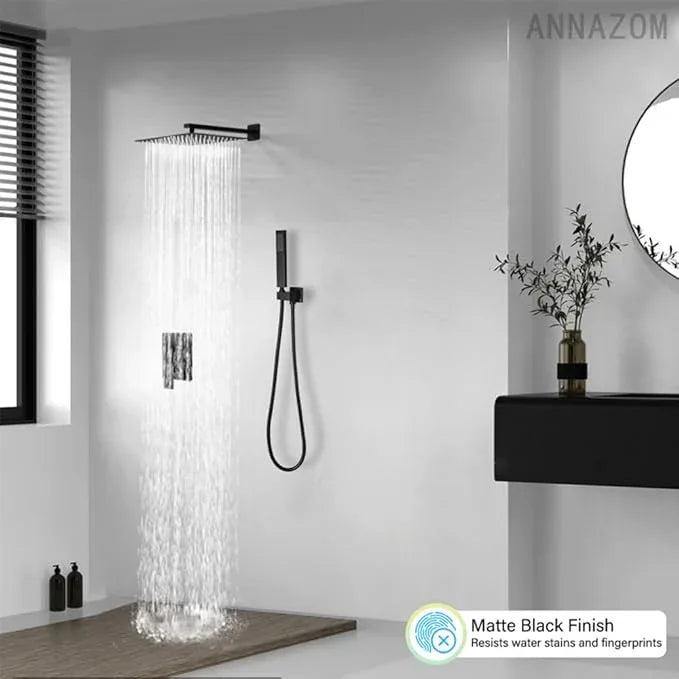 annazom Shower Faucet Set Rain Shower System Matte Black with High Pressure 10-Inch Shower Head Handheld Square Shower Head Bathroom Luxury Rain Shower Faucet Shower Complete Combo Kit Wall Mounted - ModernBath