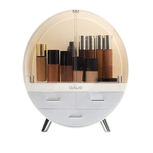 OBMMIRAO Elegant Dustproof Makeup Storage Organizer Box, Waterproof Medium Cosmetics Organizer Storage with Drawers Skincare Cosmetic Display Cases for Countertop Bathroom Dresser Dedroom - ModernBath