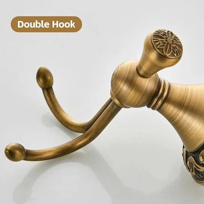 Brass Towel Hook, Antique Brass Bathroom Robe Hooks, Double Rustic Towel Hooks Bath Farmhouse Coat Clothes Hook Wall Mounted for Bathroom Kitchen Washroom Bedroom - ModernBath