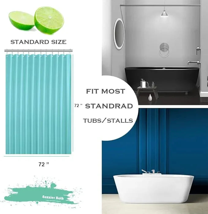 Eazzier Bath Aqua Blue Plastic Shower Curtain Or Liner, 72x72 Inch Lightweight Teal Blue Plastic Bathroom Shower Showroom Inner Curtain with Rustproof Metal Grommet Holes and Weighted Magnets - ModernBath