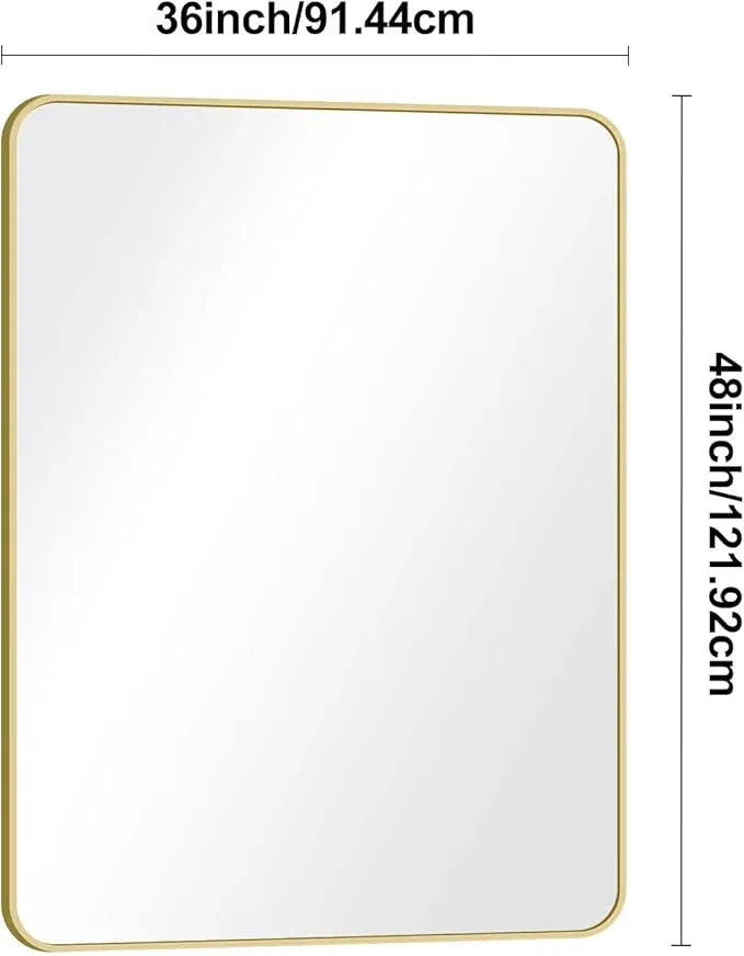 BONEWEI Gold Bathroom Mirror,36x48 inch Wall Mirror for Bathroom Wall Mounted,Round Rectangle Mirror for Bathroom Over Sink,Modern Frame for Home Decor Living Room,Bedroom Entryway,Horizontal/Vertical - ModernBath