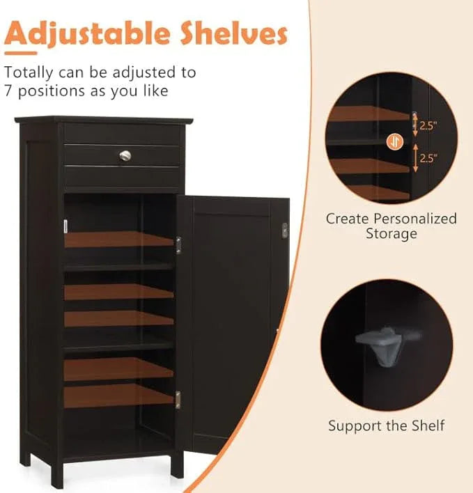 GOFLAME Bathroom Storage Cabinet, Freestanding Wooden Storage Cabinet with Large Drawer, 2 Float Shelves with 7 Positions, Bathroom Floor Cabinet Organizer for Living Room, Brown - ModernBath